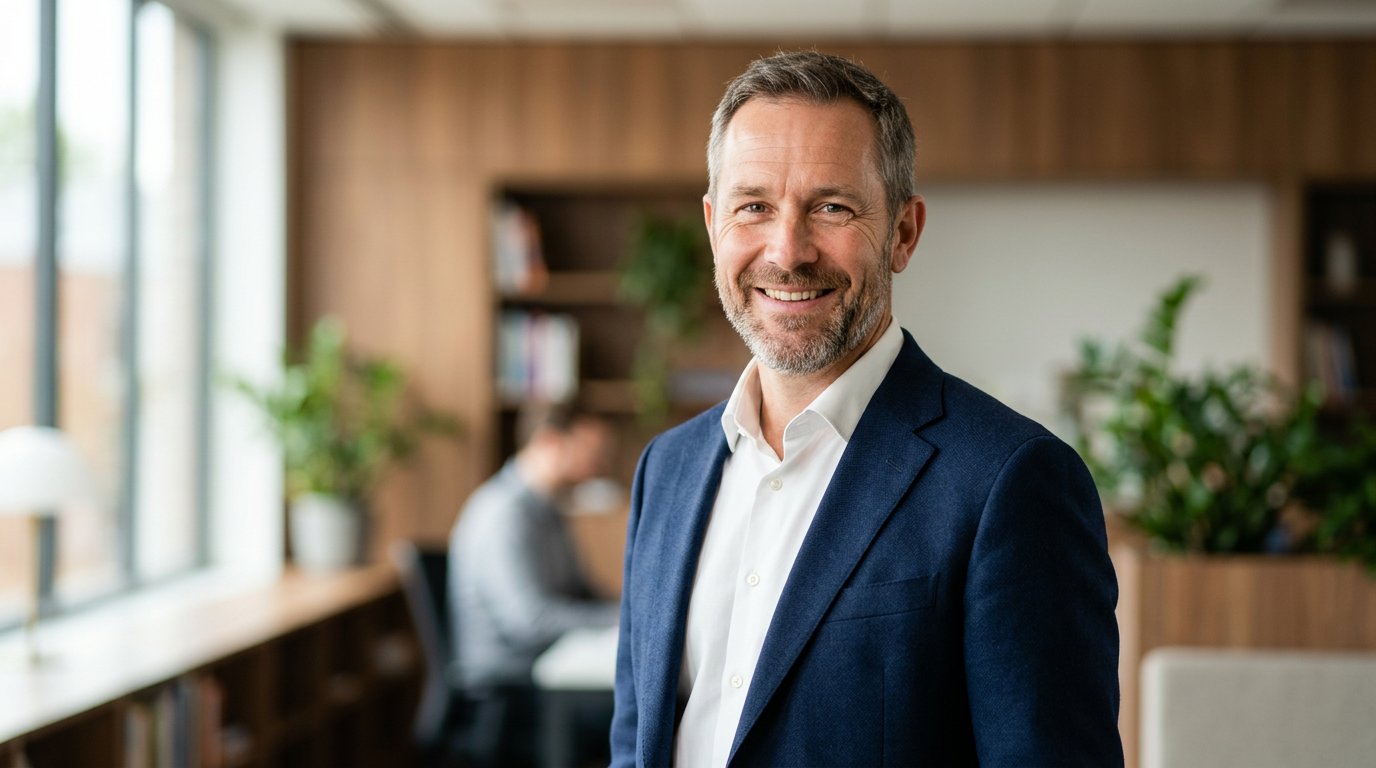 Professional headshot of a smiling man in his 40s